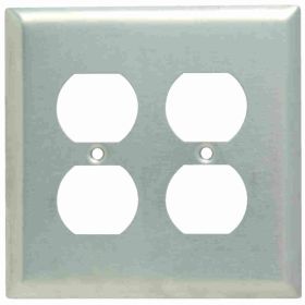 Pass & Seymour SSJ82 Junior Jumbo Receptacle Wallplate, 2 Gangs, 5 in, 302 Stainless Steel