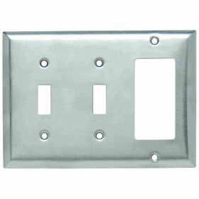 Pass & Seymour SS226 Standard Combination Wallplate, 3 Gangs, 7 in, 302 Stainless Steel