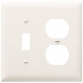 Pass & Seymour TP18W Combination Openings 1 Toggle Switch and 1 Duplex Receptacle Two Gang White Thermoplastic Plate