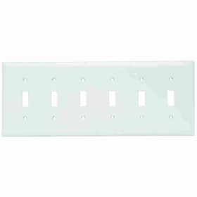 Pass & Seymour TradeMaster TP6-W Standard Wallplate, 6 Gangs, White, 5-1/2 in H x 11.812 in W, Thermoplastic