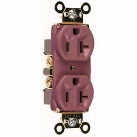 Pass & Seymour 5362 Duplex Grounding Straight Blade Receptacle, 125 VAC, 20 A, 2 Poles, 3 Wires, Brown