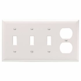 Pass & Seymour SP38W Combination Openings 3 Toggle Switch and 1 Duplex Receptacle Four Gang White Thermoplastic Plate