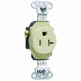 Pass & Seymour TR5351-I Single Tamper Resistant Straight Blade Receptacle, 125 VAC, 20 A, 2 Poles, 3 Wires, Ivory