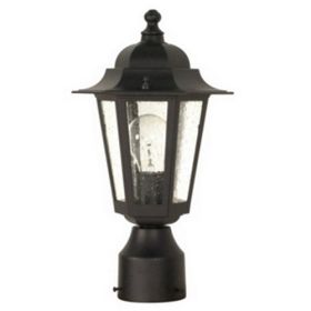 Satco 60-996 Cornerstone 14 In. One-Light Post Lantern with Clear Seeded Glass Textured Black Finish