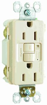 Pass & Seymour 1597TRALA radiant Duplex Self-Test Tamper Resistant GFCI Receptacle With Matching TP Wall Plate, 125 VAC, 15 A, 2 Poles, Light Almond