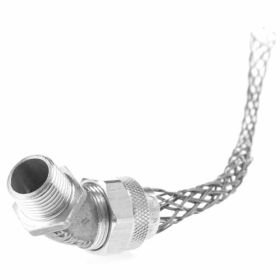 Pass & Seymour CG81245 Deluxe Strain Relief Cord Grip With Stainless Steel Mesh, 1 in Trade, 5/8 to 3/4 in Dia Cable Openings, Aluminum