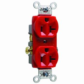 Pass & Seymour CR20-RED Duplex Straight Blade Receptacle, 125 VAC, 20 A, 2 Poles, 3 Wires, Red