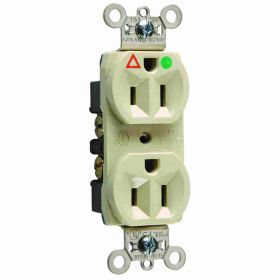 Pass & Seymour IG8200-I Duplex Heavy Duty Straight Blade Receptacle, 125 VAC, 15 A, 2 Poles, 3 Wires, Ivory