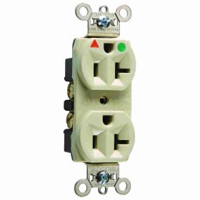 Pass & Seymour IG8300-I Duplex Heavy Duty Straight Blade Receptacle, 125 VAC, 20 A, 2 Poles, 3 Wires, Ivory