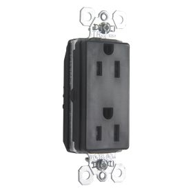 Pass & Seymour Straight Blade Receptacle PTTR26262-BK 3-Phase Decorator Tamper Resistant Wall Mount Straight Blade Receptacle, 125 VAC, 15 A, 2 Poles, 3 Wires, Black