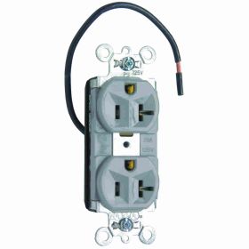 Pass & Seymour PlugTail PT5362-SCGRY Duplex Straight Blade Receptacle, 125 VAC, 20 A, 2 Poles, 3 Wires, Gray