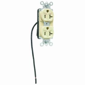 Pass & Seymour Straight Blade Receptacle PT5362-SCI Duplex Split Circuit Wall Mount Straight Blade Receptacle, 125 VAC, 20 A, 2 Poles, 3 Wires, Ivory