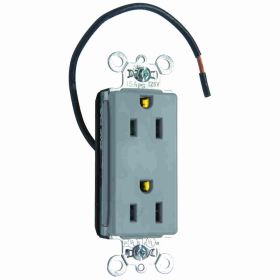 Pass & Seymour Straight Blade Receptacle PT26262-SCGRY Decorator Duplex Split Circuit Wall Mount Straight Blade Receptacle, 125 VAC, 15 A, 2 Poles, 3 Wires, Gray