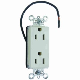 Pass & Seymour Straight Blade Receptacle PT26262-SCLA Decorator Duplex Split Circuit Wall Mount Straight Blade Receptacle, 125 VAC, 15 A, 2 Poles, 3 Wires, Light Almond