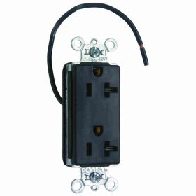 Pass & Seymour Straight Blade Receptacle PT26362-SCBK Decorator Duplex Split Circuit Wall Mount Straight Blade Receptacle, 125 VAC, 20 A, 2 Poles, 3 Wires, Black