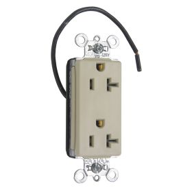 Pass & Seymour Straight Blade Receptacle PT26362-SCI Decorator Duplex Split Circuit Wall Mount Straight Blade Receptacle, 125 VAC, 20 A, 2 Poles, 3 Wires, Ivory