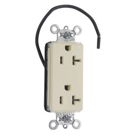 Pass & Seymour Straight Blade Receptacle PT26362-SCLA Decorator Duplex Split Circuit Straight Blade Receptacle, 125 VAC, 20 A, 2 Poles, 3 Wires, Light Almond