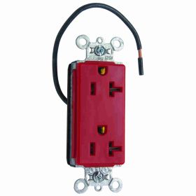 Pass & Seymour Straight Blade Receptacle PT26362-SCRED Decorator Duplex Split Circuit Wall Mount Straight Blade Receptacle, 125 VAC, 20 A, 2 Poles, 3 Wires, Red