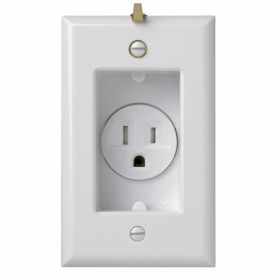 Pass & Seymour S3713-TRW Clock Hanger Decorator Recessed Tamper Resistant Straight Blade Receptacle With Smooth Wallplate, 125 VAC, 15 A, 2 Poles, 3 Wires, White