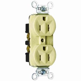 Pass & Seymour TR5262-I Duplex Tamper Resistant Straight Blade Receptacle, 125 VAC, 15 A, 2 Poles, 3 Wires, Ivory