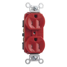 Pass & Seymour TR5262-RED 3-Phase Duplex Tamper Resistant Straight Blade Receptacle, 125 VAC, 15 A, 2 Poles, 3 Wires, Red