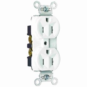 Pass & Seymour TR5262W Duplex Tamper Resistant Straight Blade Receptacle, 125 VAC, 15 A, 2 Poles, 3 Wires, White