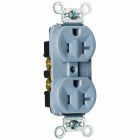 Pass & Seymour TR5362-GRY Duplex Tamper Resistant Straight Blade Receptacle, 125 VAC, 20 A, 2 Poles, 3 Wires, Gray