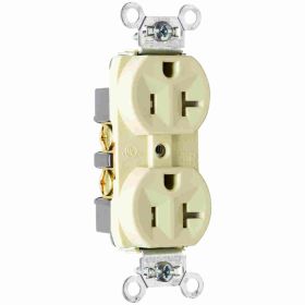 Pass & Seymour TR5362-I Duplex Tamper Resistant Straight Blade Receptacle, 125 VAC, 20 A, 2 Poles, 3 Wires, Ivory