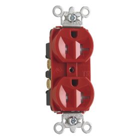 Pass & Seymour TR5362-RED Duplex Tamper Resistant Straight Blade Receptacle, 125 VAC, 20 A, 2 Poles, 3 Wires, Red