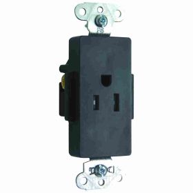 Pass & Seymour Straight Blade Receptacle TR26261-BK Decorator Heavy Duty Single Tamper Resistant Wall Mount Straight Blade Receptacle, 125 VAC, 15 A, 2 Poles, 3 Wires, Black