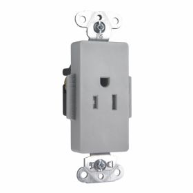 Pass & Seymour Straight Blade Receptacle TR26261-GRY Decorator Heavy Duty Single Tamper Resistant Wall Mount Straight Blade Receptacle, 125 VAC, 15 A, 2 Poles, 3 Wires, Gray