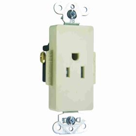 Pass & Seymour Straight Blade Receptacle TR26261-I Decorator Heavy Duty Single Tamper Resistant Wall Mount Straight Blade Receptacle, 125 VAC, 15 A, 2 Poles, 3 Wires, Ivory