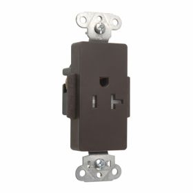 Pass & Seymour Straight Blade Receptacle TR26361 Decorator Heavy Duty Single Tamper Resistant Wall Mount Straight Blade Receptacle, 125 VAC, 20 A, 2 Poles, 3 Wires, Brown