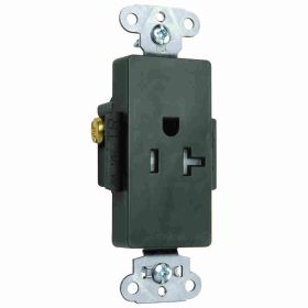 Pass & Seymour Straight Blade Receptacle TR26361-BK Decorator Heavy Duty Single Tamper Resistant Wall Mount Straight Blade Receptacle, 125 VAC, 20 A, 2 Poles, 3 Wires, Black