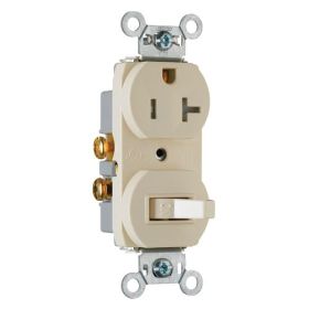 Pass & Seymour 671-TRLA Standard Tamper Resistant Toggle Combination Switch and Receptacle, 20 A, 120/125 VAC, 1 Poles, 14 to 12 AWG Wire