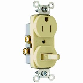 Pass & Seymour 691-TRI Tamper Resistant Combination Switch and Receptacle, 15 A, 120/125 VAC, 1 Pole, 3 Wires, 12 to 14 AWG Wire