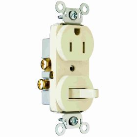 Pass & Seymour 691-TRLA Tamper Resistant Combination Switch and Receptacle, 15 A, 120/125 VAC, 1 Pole, 3 Wires, 12 to 14 AWG Wire