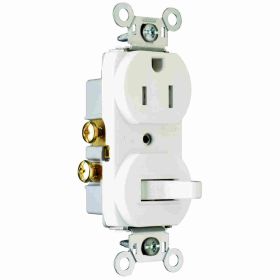 Pass & Seymour 691-TRW Tamper Resistant Combination Switch and Receptacle, 15 A, 120/125 VAC, 1 Pole, 3 Wires, 12 to 14 AWG Wire