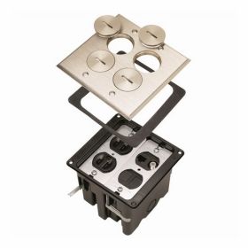 Pass & Seymour FB2-TR-DRKS4-N Slater Tamper Resistant Floor Box Assembly, 42.5 cu-in, 2 Gangs, 2 Outlets