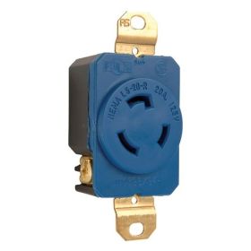 Pass & Seymour Turnlok L520-RBL 3-Phase Impact Resistant Single Receptacle, 125 VAC, 20 A, 2 Poles, 3 Wires, Gray