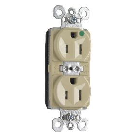 Pass & Seymour PlugTail PTTR8200-I Duplex Tamper Resistant Straight Blade Receptacle, 125 VAC, 15 A, 2 Poles, 3 Wires, Ivory