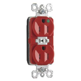 Pass & Seymour Straight Blade Receptacle PTTR8200-RED Duplex Tamper Resistant Wall Mount Straight Blade Receptacle, 125 VAC, 15 A, 2 Poles, 3 Wires, Red