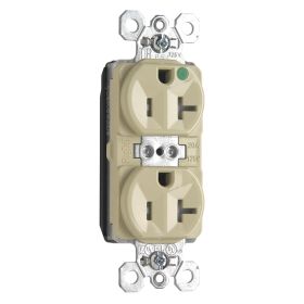 Pass & Seymour PlugTail PTTR8300-I Duplex Tamper Resistant Straight Blade Receptacle, 125 VAC, 20 A, 2 Poles, 3 Wires, Ivory