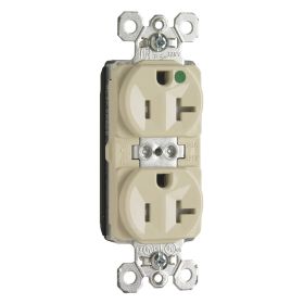 Pass & Seymour Straight Blade Receptacle PTTR8300-LA 3-Phase Duplex Tamper Resistant Wall Mount Straight Blade Receptacle, 125 VAC, 20 A, 2 Poles, 3 Wires, Light Almond