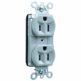 Pass & Seymour PlugTail PT5262-GRY 3-Phase Duplex Extra Heavy Duty Straight Blade Receptacle, 125 VAC, 15 A, 2 Poles, 3 Wires, Gray