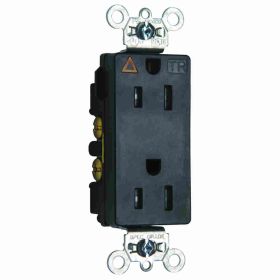 Pass & Seymour Straight Blade Receptacle TRIG26262-BK Decorator Duplex Heavy Duty Isolated Ground Tamper Resistant Wall Mount Straight Blade Receptacle, 125 VAC, 15 A, 2 Poles, 3 Wires, Black