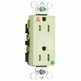 Pass & Seymour Straight Blade Receptacle TRIG26262-HGI Decorator Duplex Heavy Duty Isolated Ground Tamper Resistant Wall Mount Straight Blade Receptacle, 125 VAC, 15 A, 2 Poles, 3 Wires, Ivory