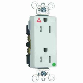 Pass & Seymour Straight Blade Receptacle TRIG26262-HGW Decorator Duplex Heavy Duty Isolated Ground Tamper Resistant Wall Mount Straight Blade Receptacle, 125 VAC, 15 A, 2 Poles, 3 Wires, White