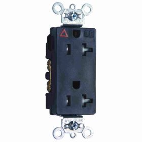 Pass & Seymour Straight Blade Receptacle TRIG26362-BK Decorator Duplex Heavy Duty Isolated Ground Tamper Resistant Wall Mount Straight Blade Receptacle, 125 VAC, 20 A, 2 Poles, 3 Wires, Black