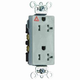 Pass & Seymour Straight Blade Receptacle TRIG26362-GRY Decorator Duplex Heavy Duty Isolated Ground Tamper Resistant Wall Mount Straight Blade Receptacle, 125 VAC, 20 A, 2 Poles, 3 Wires, Gray